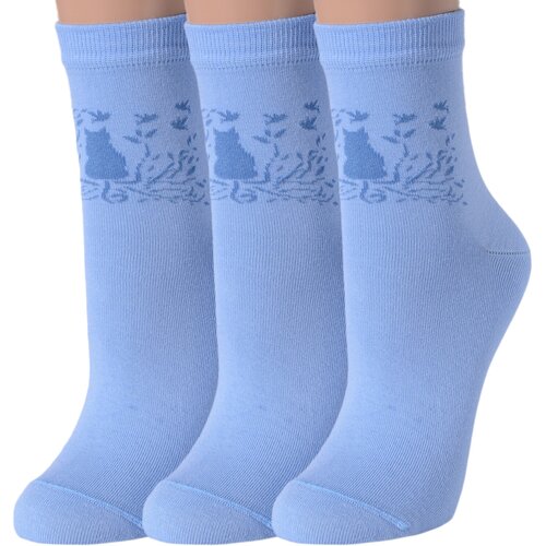 фото Комплект из 3 пар женских носков lorenzline голубые, размер 23 (36-37)