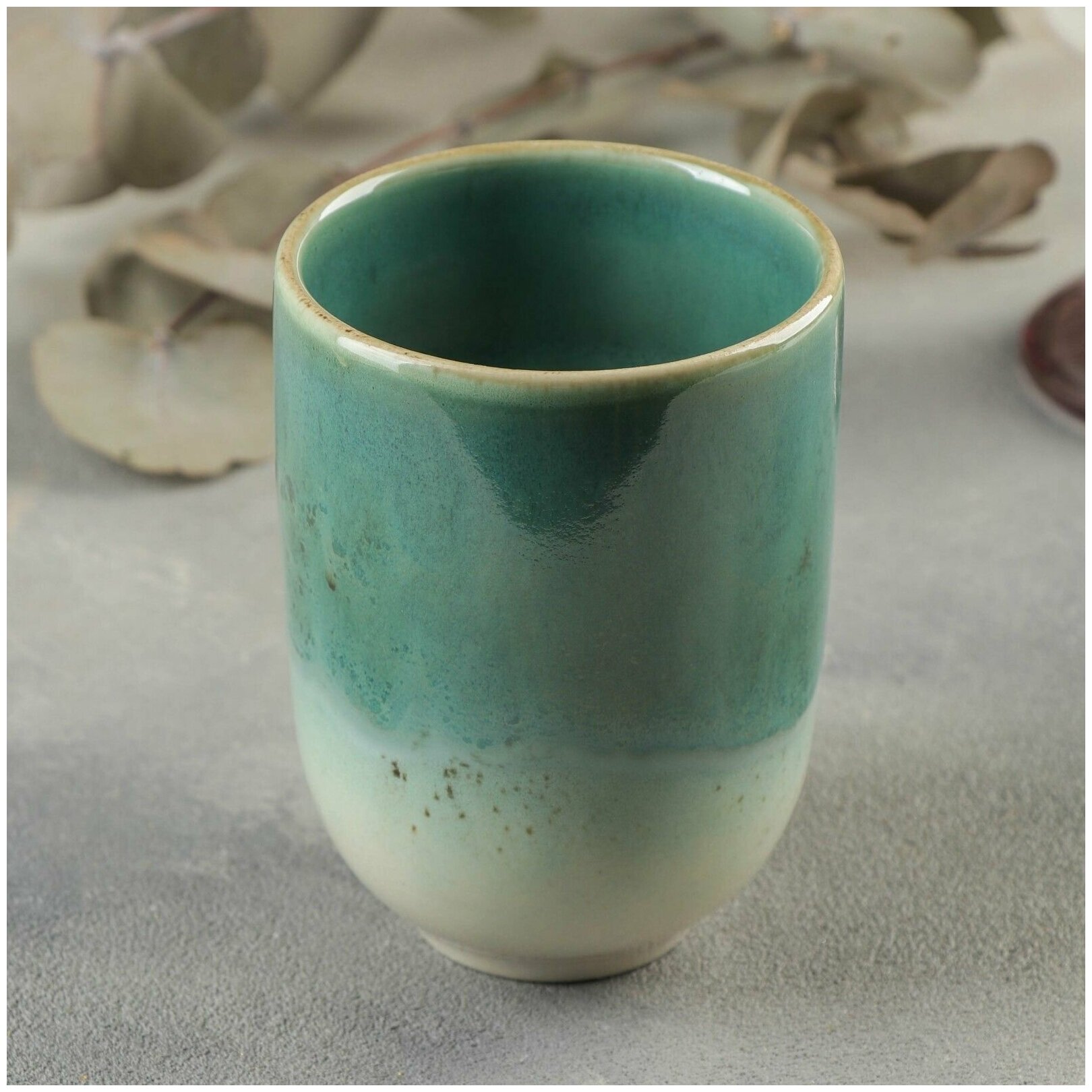 фото Керамический стакан для кофе, кофейная кружка 350 мл, фарфор, коллекция Эрбосо Реаттиво, цвет бирюзовый