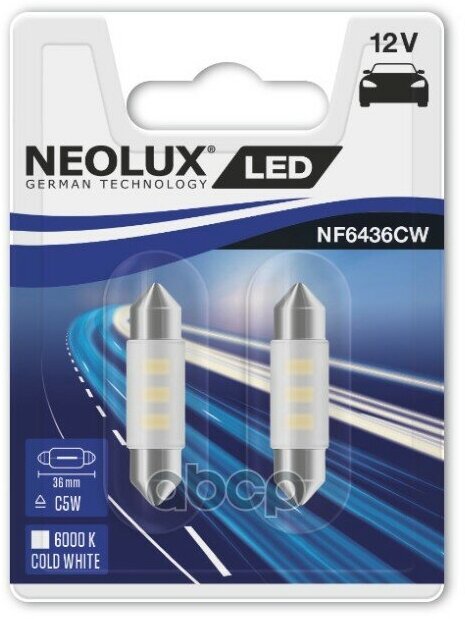 Лампа Светодиодная 12V C5w 5W Sv8,5-8 6000K Neolux Led 2 Шт. Блистер Nf6436cw-02B Neolux арт. NF6436CW-02B