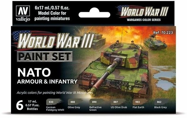 Набор акриловых красок Vallejo Model Color Set - WWIII NATO Armour & Infantry 70223 (6 красок по 17 мл)