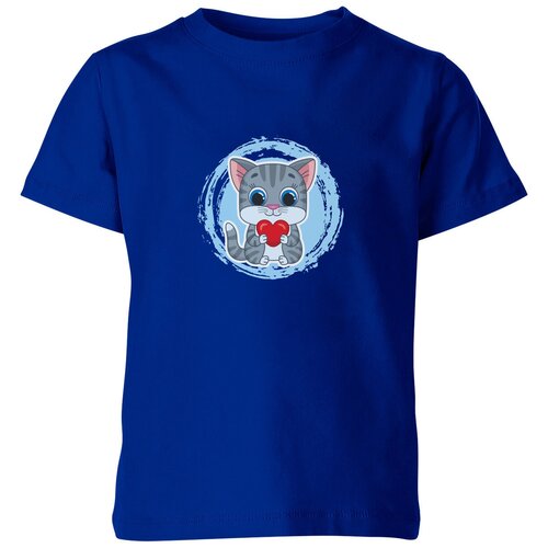 мужская футболка милый котёнок с сердцем 2xl белый Футболка Us Basic, размер 4, синий