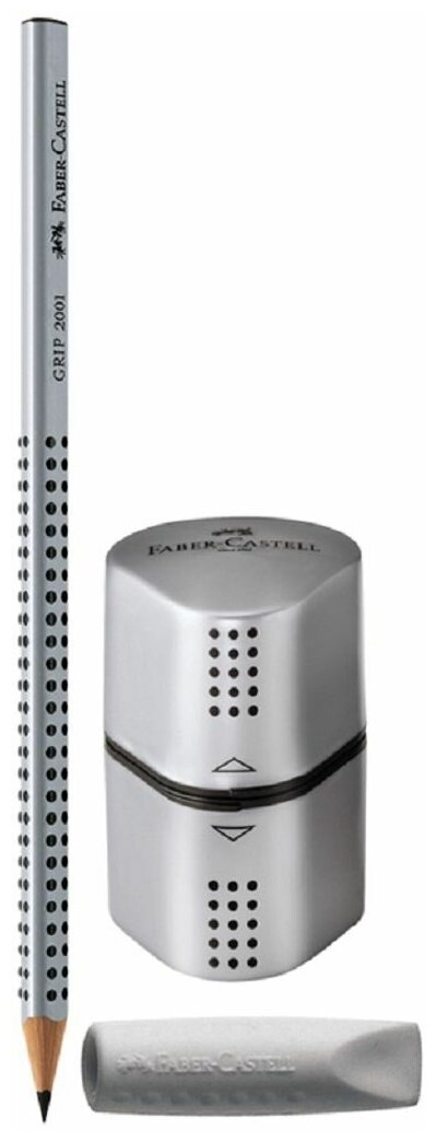 Карандаш чернографитовый Faber-Castell Grip 2001 с 2 ластиками - колпачками,точилкой в картонной коробке 12 шт. - фото №4
