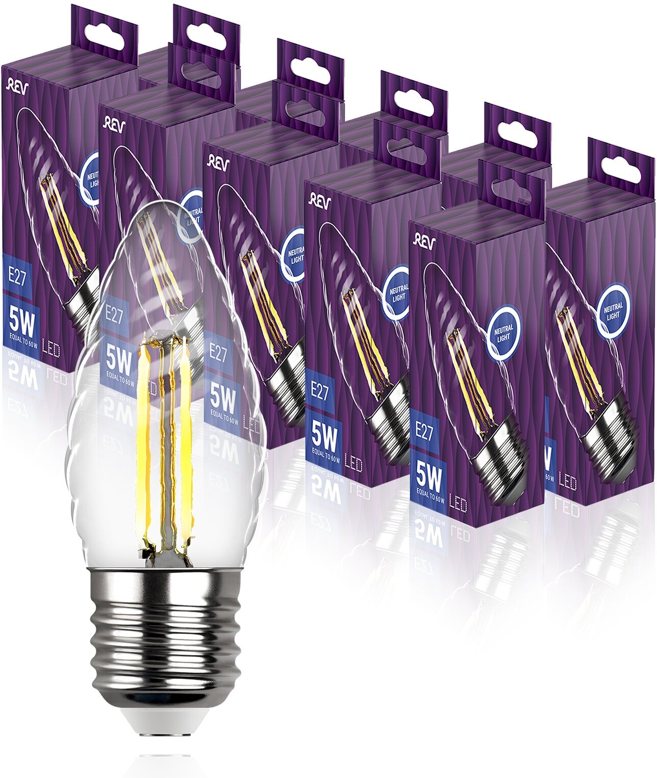 Упаковка светодиодных филаментных ламп 10 шт REV 32490 4, 4000К, Е27, FTC37, 5Вт