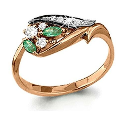 фото Золотое кольцо aquamarine 961565ки с бриллиантом и изумрудом diamant-online