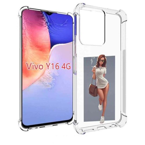 Чехол MyPads девушка-в-белой-футболке женский для Vivo Y16 4G/ Vivo Y02S задняя-панель-накладка-бампер