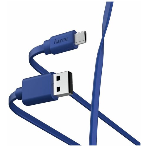 Кабель HAMA micro USB (m) - USB (m), 1м, плоский, синий [00187226] кабель hama 00187228 microusb m usb a m 1м зеленый