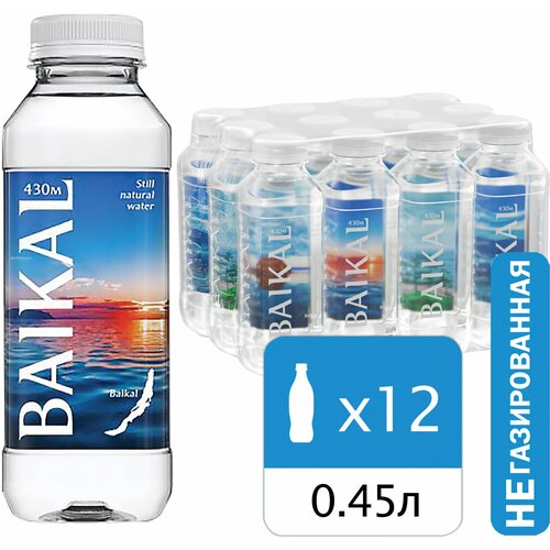 Вода негазированная питьевая BAIKAL 430 (Байкал 430) 0,45 л, пластиковая бутылка, 4670010850450.