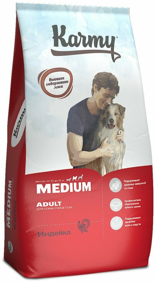 Karmy Maxi Adult сухой корм для взрослых собак средних пород старше 1 года с индейкой - 14 кг