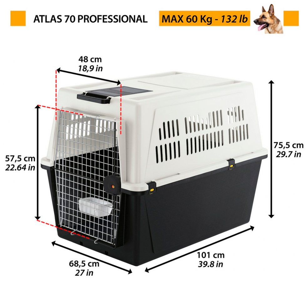 Клиппер-переноска для собак Ferplast Atlas 70 Professional 68.5х75.5х101 см 101 см 75.5 см 68.5 см серый/черный 60 кг 12.6 кг - фотография № 10