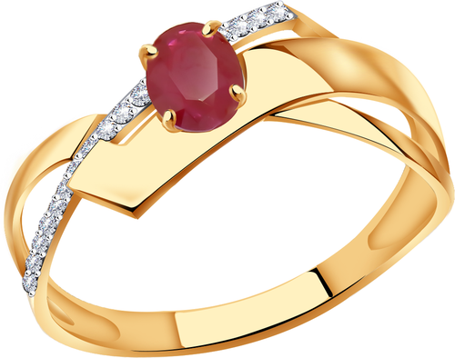 Кольцо Diamant online, золото, 585 проба, рубин, бриллиант, размер 17.5