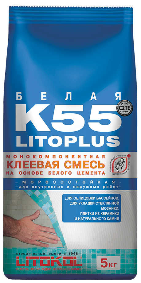Смесь клеевая белая для плитки и мозаики Litokol Litoplus K55 (5кг)