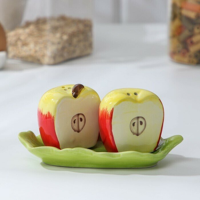 - Набор для специй "Наливное яблочко", 2 шт: солонка и перечница, на подставке - фотография № 8