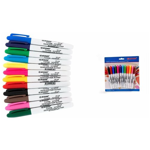 Набор перманентных маркеров 12 цветов острый наконечник светостойкий водостойкий 12 шт 589₽