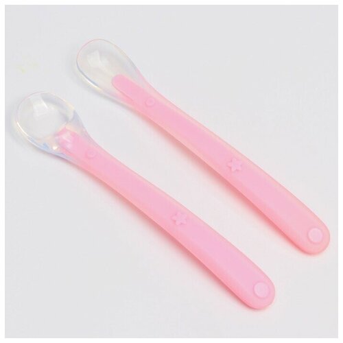 Набор силиконовых ложек для кормления 2 шт цвет розовый 800₽