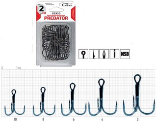 Крючки-тройники Cobra "CT330", размер 006 (25 штук в блистере)