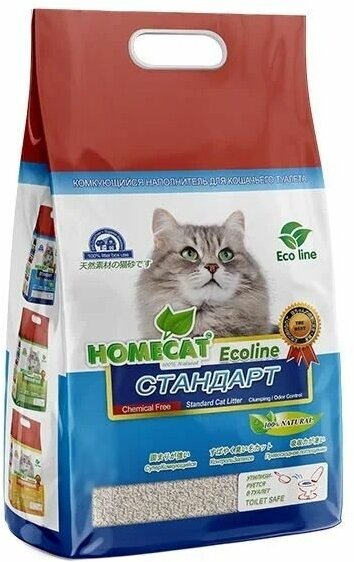 HOMECAT Ecoline Стандарт 6 л комкующийся наполнитель для кошачьих туалетов без запаха 3 шт