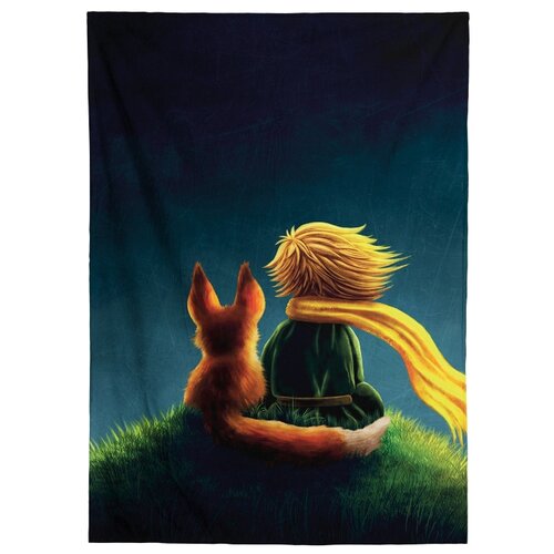 фото Мягкий и теплый плед joyarty "мальчик с лисенком" из микрофибры (велсофт) на диван или кровать, 130x180 см