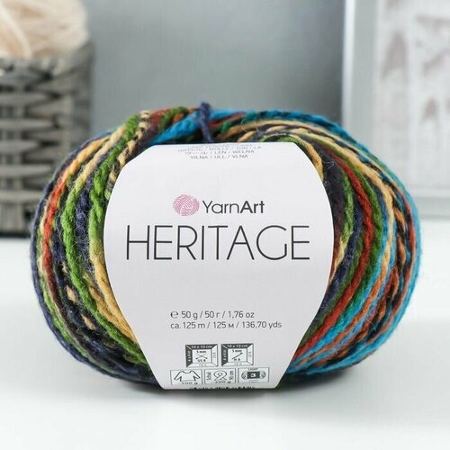 Пряжа Heritage 75процентов акрил, 25процентов шерсть 125м/50гр (333 аспарагус-желтый-василек)