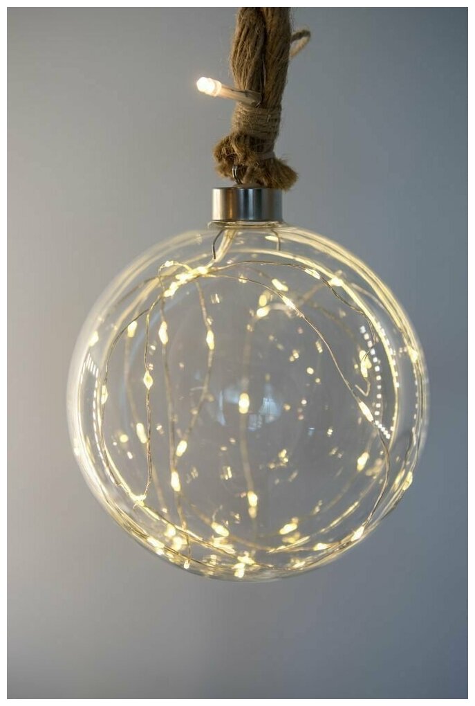 Подвесной светящийся прозрачный шар на канате 14 см, 60 тёплых белых микро LED-огней, 2 м, Peha Magic
