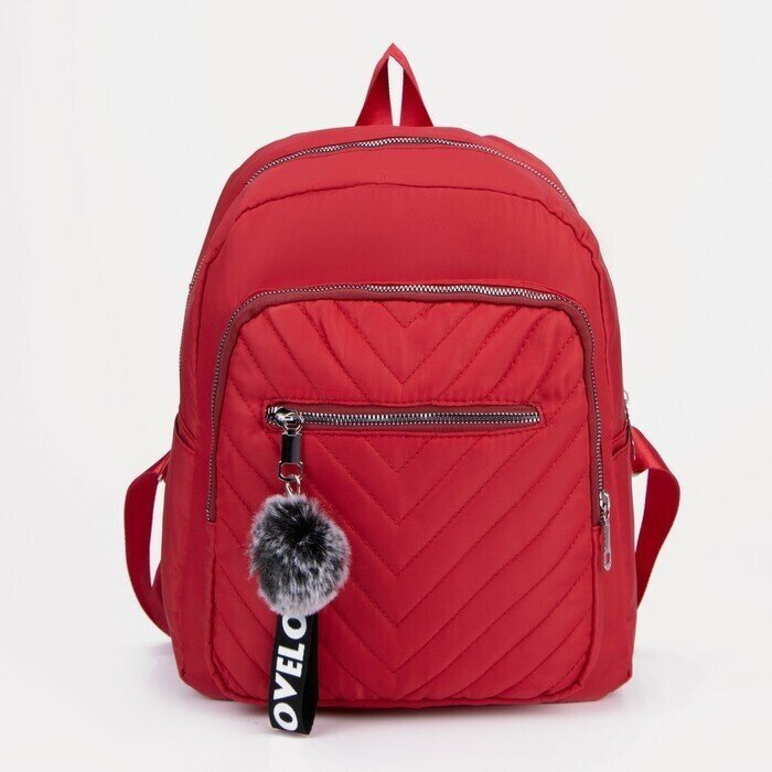 Рюкзак, отдел на молнии, 2 наружныx кармана, цвет красный