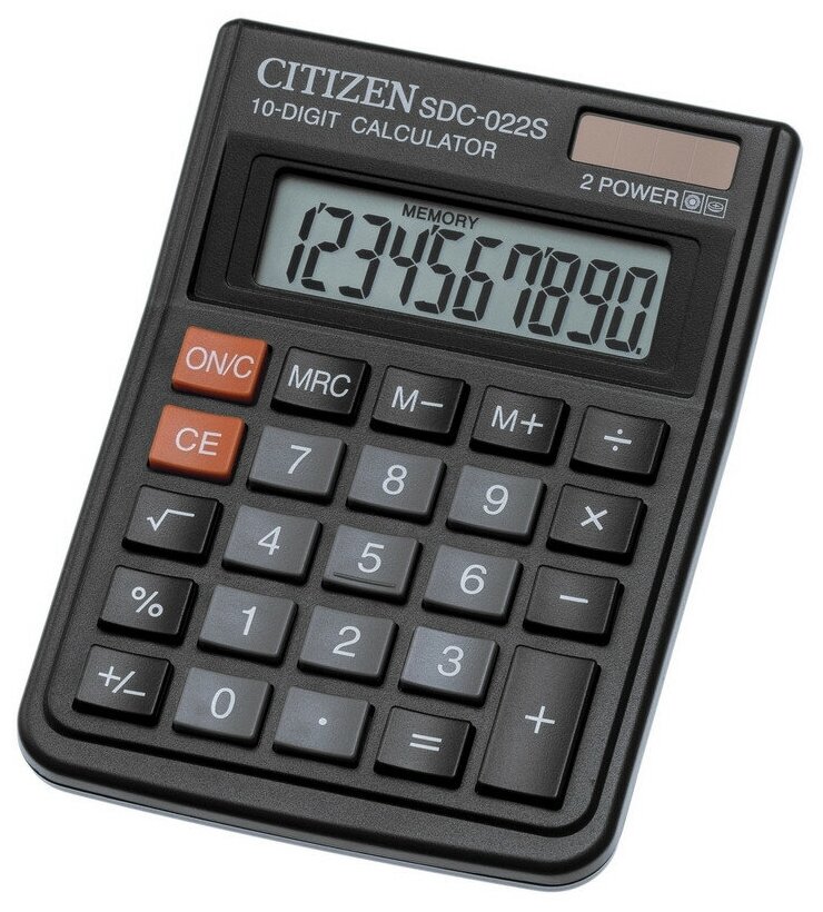 Калькулятор настольный компактный SDC-022S/022SR 10-разрядный черный Citizen 305722