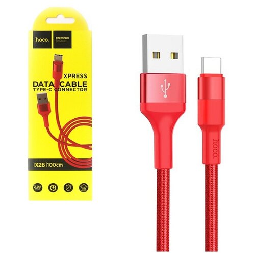 Кабель USB - 8 pin HOCO X26 Xpress, 1.0м, круглый, 2.4A, ткань, цвет: красный