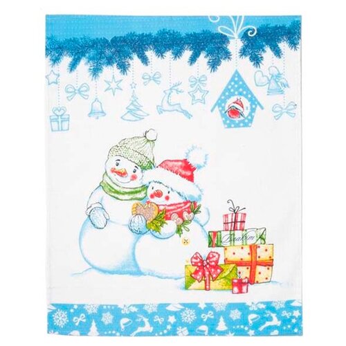 фото Коллекция полотенце снеговик 3 кухонное 47х60 см голубой