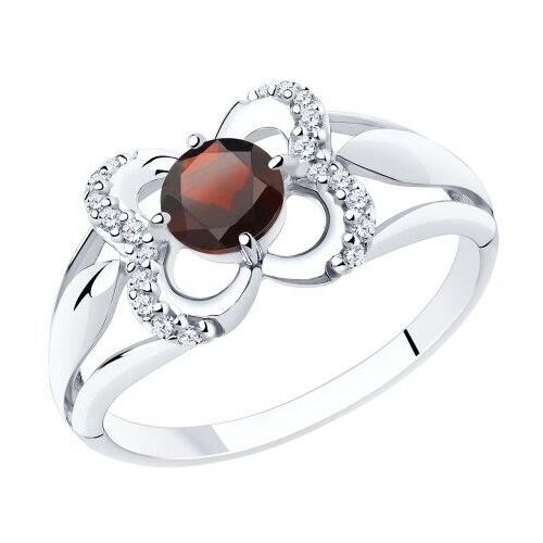 фото Серебряное кольцо diamant 94-310-00381-2 с фианитом и гранатом, размер 17,5 diamant-online