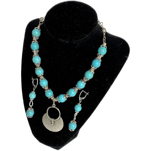 Комплект колье + серьги Магнезит бирюзовый, подарок женщине/коллеге/начальнице