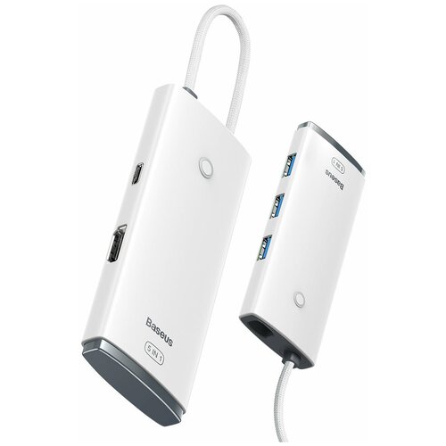 Адаптер серии Baseus Lite концентратор USB Тип C - HDMI / 4x USB 3.0 20см Белый