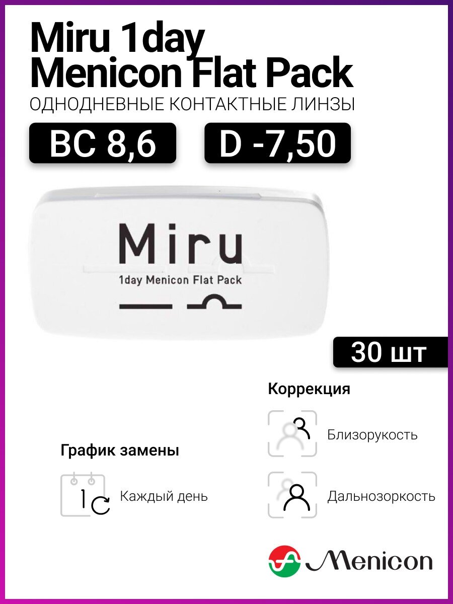 Menicon Miru 1day Flat Pack(30 линз) -7.50 R 8.6