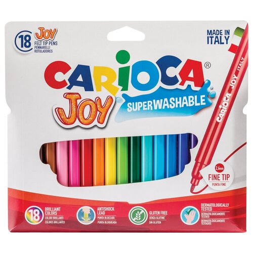 Фломастеры Carioca Joy, 18цв, смываемые, картон, европодвес