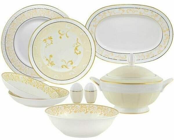 фото Набор посуды столовой / сервиз обеденный, 25 предметов / фарфор, Damask, Lenardi