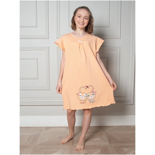 фото Ночная сорочка, рубашка трикотажная с коротким рукавом для девочки / белый слон 5289 р.134