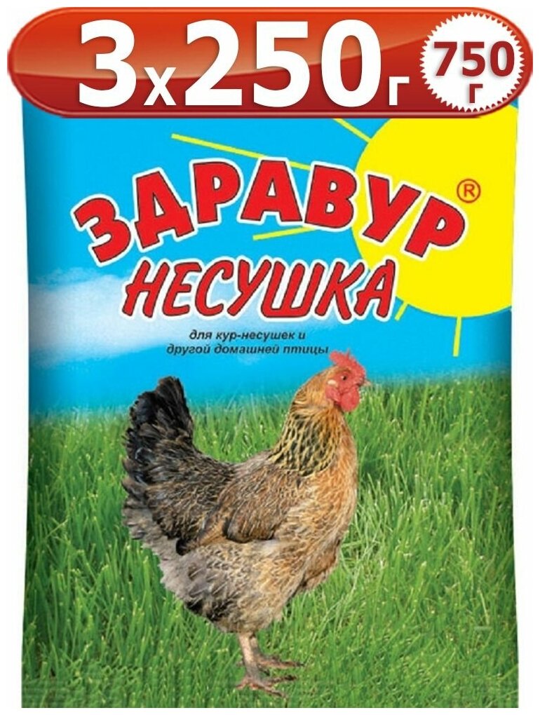 750г Здравур Несушка для кур-несушек и другой домашней птицы 250 г х3шт Кормовая добавка Ваше Хозяйство