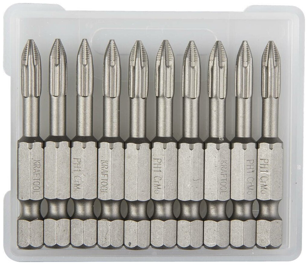 Торсионные кованые биты KRAFTOOL X-Drive PH1 50 мм 10 шт с хвостовиком E 1/4 из хромомолибденовой стали