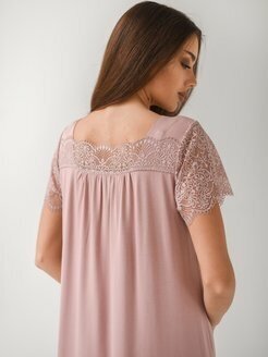 Женская ночная сорочка с кружевом сорочка вискоза Премиум-качество размер 56 цвет роза - фотография № 5