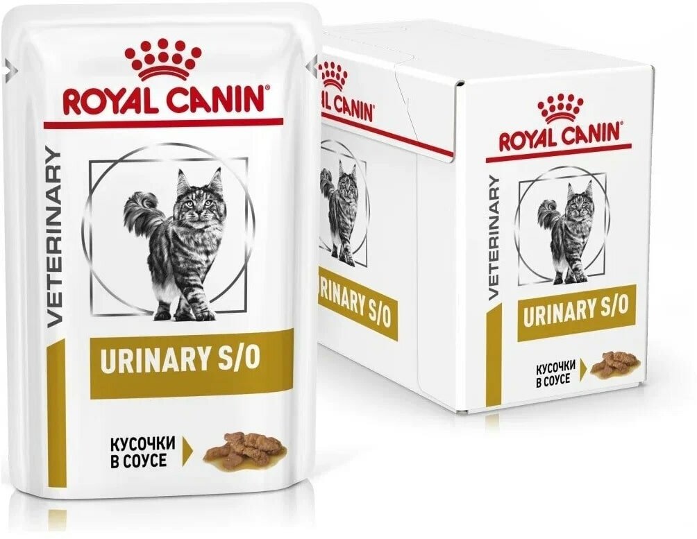 Royal Canin Urinary S/O, корм влажный (паучи) для лечения МКБ, с курицей 12 ШТ. х 85 г (кусочки в соусе) для кошек.