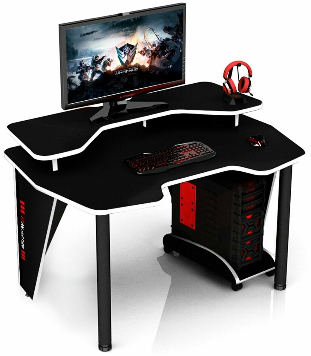 Геймерский компьютерный игровой стол и подставка под блок черный-белый / дэн-мастер / офисный, письменный стол для компьютера пк