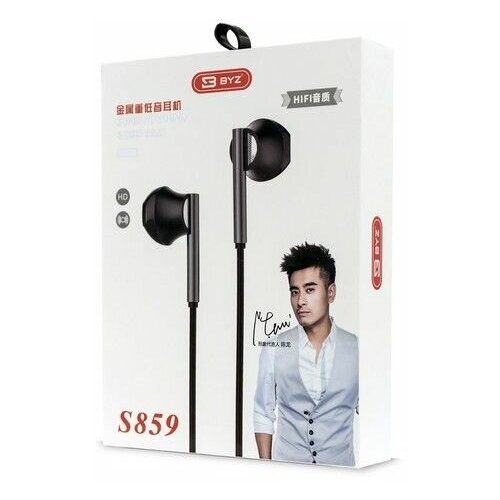 Наушники проводные BYZ S859 вкладыши с микрофоном 12 метра чёрный металлик 67200₽