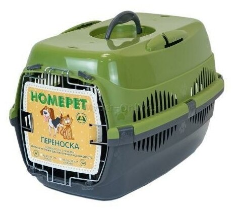 HOMEPET 49х33х32 см переноска для животных средняя оливково-серая - фотография № 3