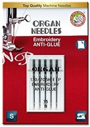 Иглы для швейных машин Organ вышивальные Anti-Glue 5/75 Blister (для трикотажа)