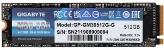 Накопитель SSD Gigabyte M30 M.2 2280 512 Гб PCIe Gen3 x4 NVMe 3D NAND TLC (GP-GM30512G-G)