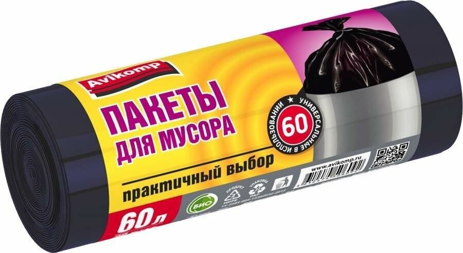 Мешки для мусора Praktisch 60л/30шт, 9мк, ПНД, рулон, черные, 6092 Avikomp (арт. 776799)