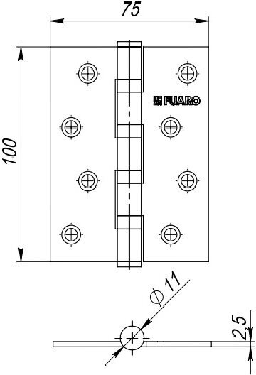 Комплект 2 петли Fuaro (Фуаро) универсальная IN4400U GR (4BB 100x75x2,5) графит