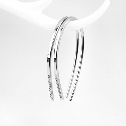 Серьга Sirius Jewelry, серебро, 925 проба, родирование, фианит, размер/диаметр 35 мм., серебряный
