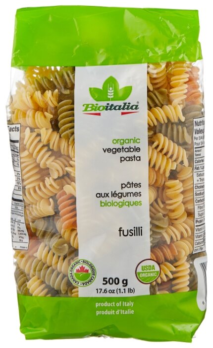 Bioitalia Макароны Organic Fusilli с томатом и шпинатом, 500 г
