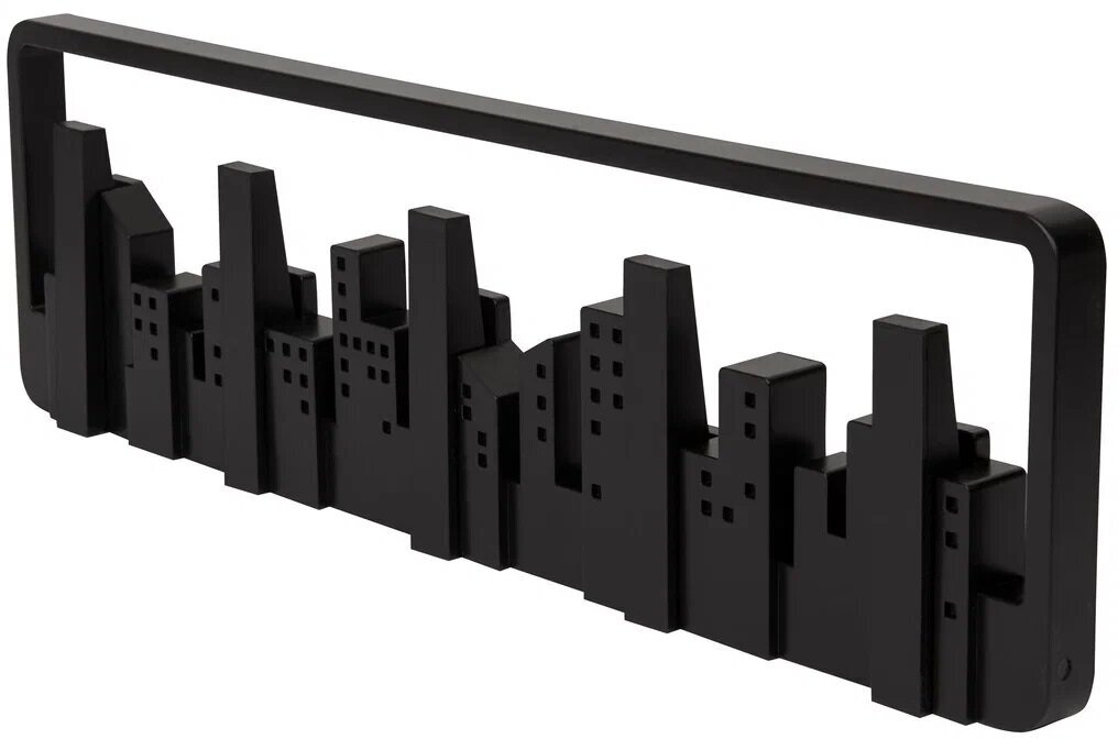 Настенная вешалка с закрывающимися крючками Город, цвет черный - фотография № 2