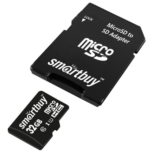 карта памяти smartbuy microsdhc 32gb uhs i cl10 ад sb32gbsdcl10 01 Карта памяти microSD Smartbuy 32GB Class10 UHS-I (U1) 10 МБ/сек с адаптером