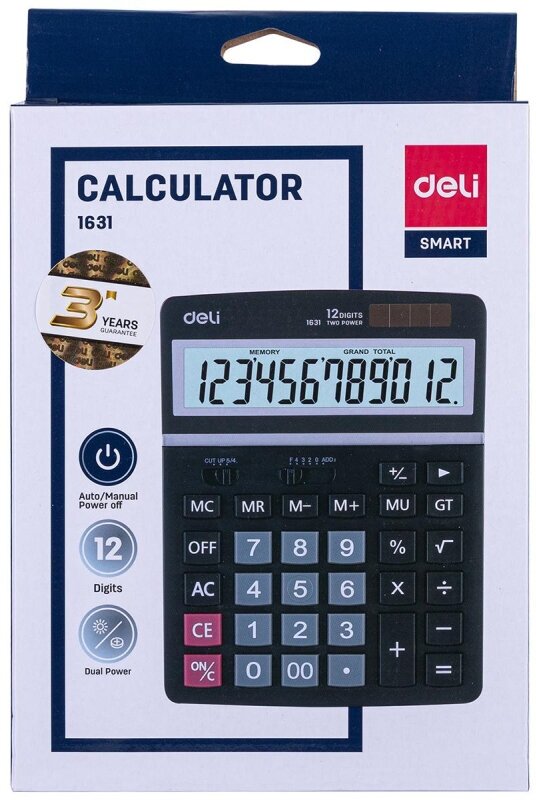 Калькулятор настольный Deli E1631 черный - фото №6